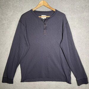 J.Crew Mens Cotton Henley T-Shirt Blue Lined Long Sleeve Shirt XL